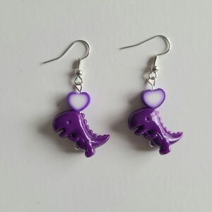 Purple Dinosaur Heart Earrings Y2k 90s Kidcore